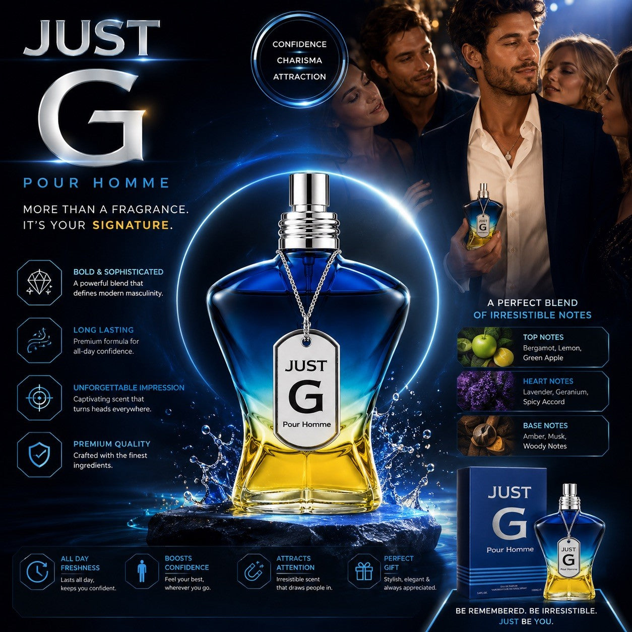 Just G Pour Homme Eau de Parfum 100ml Men's Cologne Long Lasting Fragrance Gift - Lumi and Leo