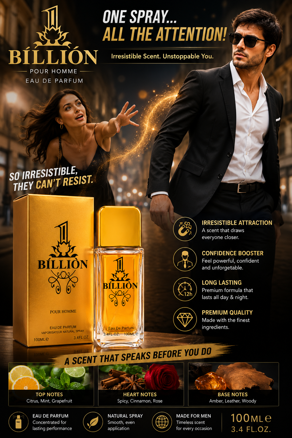 1 BILLION POUR HOMME EAU DE PARFUM – 100ML / 3.4 FL.OZ. rich heart - Lumi and Leo