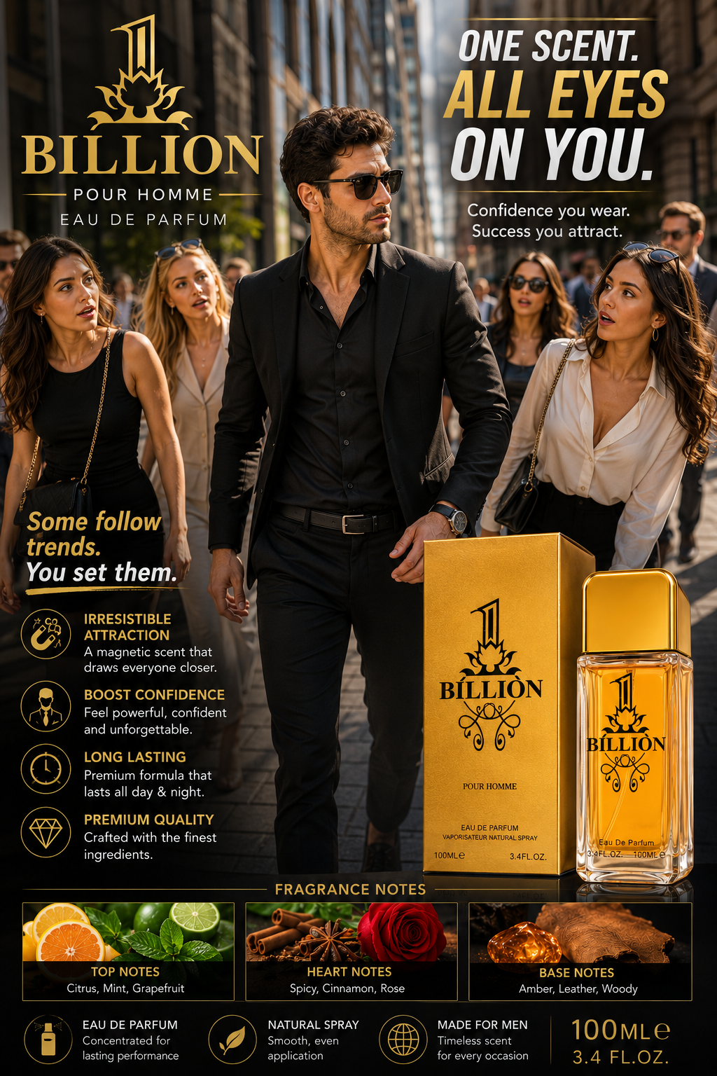 1 BILLION POUR HOMME EAU DE PARFUM – 100ML / 3.4 FL.OZ. rich heart - Lumi and Leo