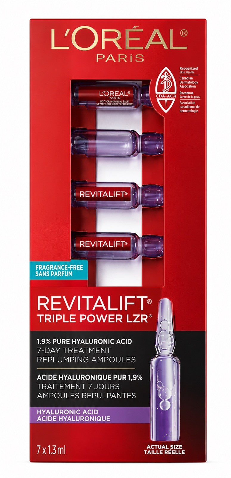 1 Pack L'OREAL Revitalift 1.9% Pure Hyaluronic Acid Replumping Ampoules 7 Per