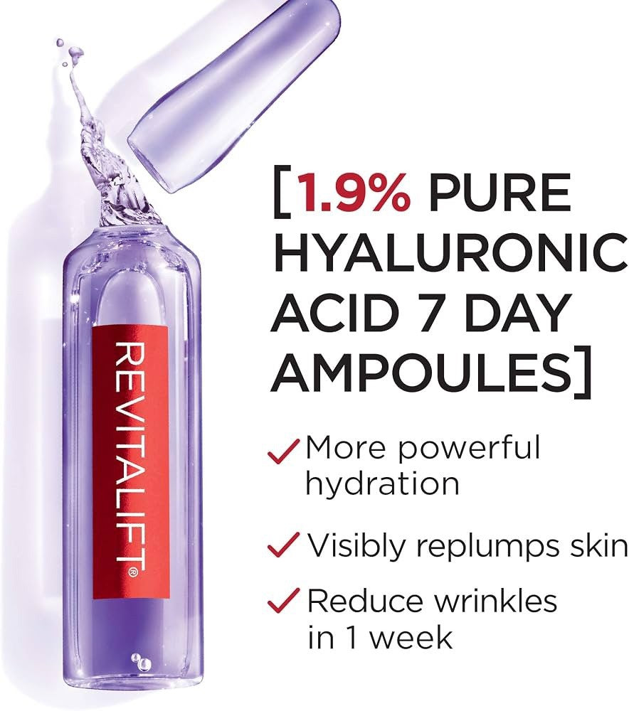 1 Pack L'OREAL Revitalift 1.9% Pure Hyaluronic Acid Replumping Ampoules 7 Per - Lumi and Leo