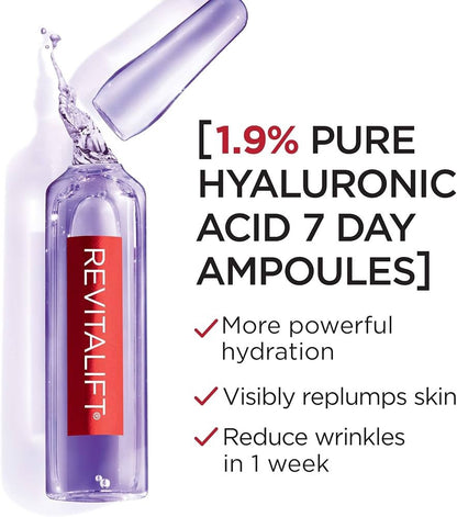 1 Pack L'OREAL Revitalift 1.9% Pure Hyaluronic Acid Replumping Ampoules 7 Per - Lumi and Leo