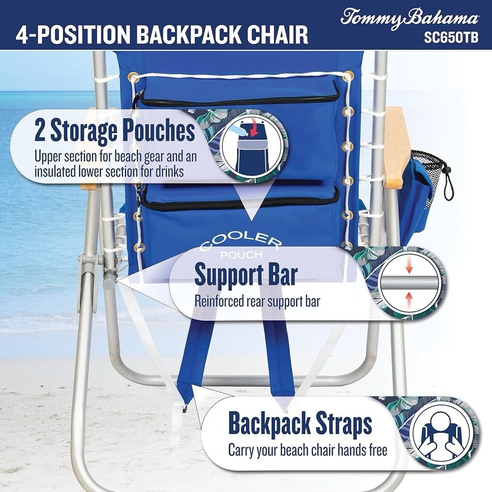 1 x Tommy Bahama SC650TB 4 Position Backpack Beach Chair Cooler Pillow Blue - Lumi and Leo