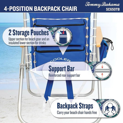 1 x Tommy Bahama SC650TB 4 Position Backpack Beach Chair Cooler Pillow Blue - Lumi and Leo