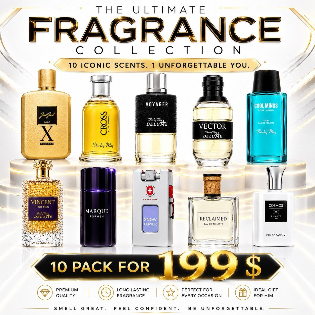 10 Piece Men's Cologne Gift Set 100ml EDT & EDP Fragrance Collection