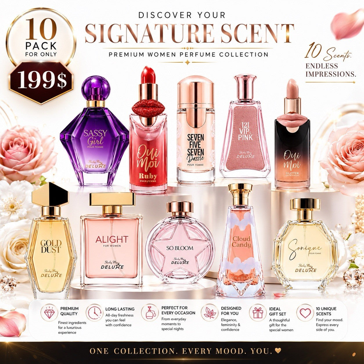 10 Piece Women's Perfume Collection Gift Set 100ml Eau de Parfum & EDT