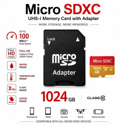1024GB Micro SDXC Memory Card Class 10 UHS-I with SD Adapter for Phone Camera - Lumi and Leo