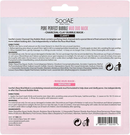 Soo'AE Pore Perfect Bubble Mud Duo Mask Charcoal & Rose 10 Pack Korea