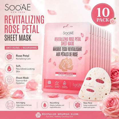 10 Pack Soo'AE Revitalizing Rose Petal Sheet Mask Anti-Aging Korean 25g
