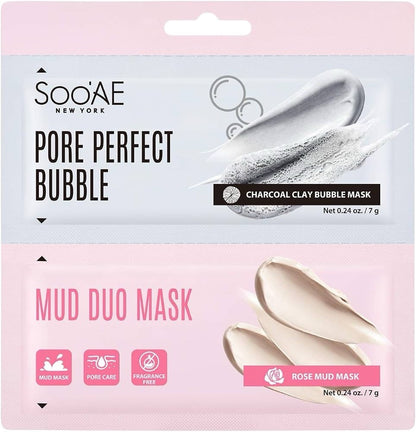 Soo'AE Pore Perfect Bubble Mud Duo Mask Charcoal & Rose 10 Pack Korea