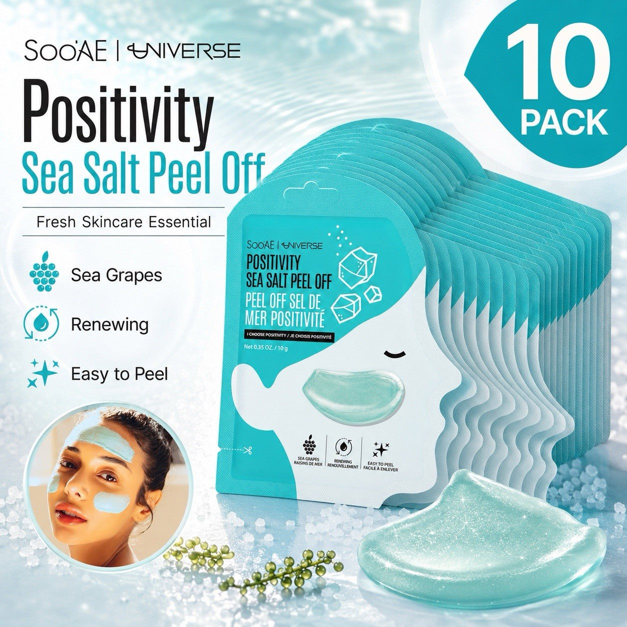 10 Pack Soo'AE Positivity Sea Salt Peel Off Face Mask Sea Grapes Korean 10g