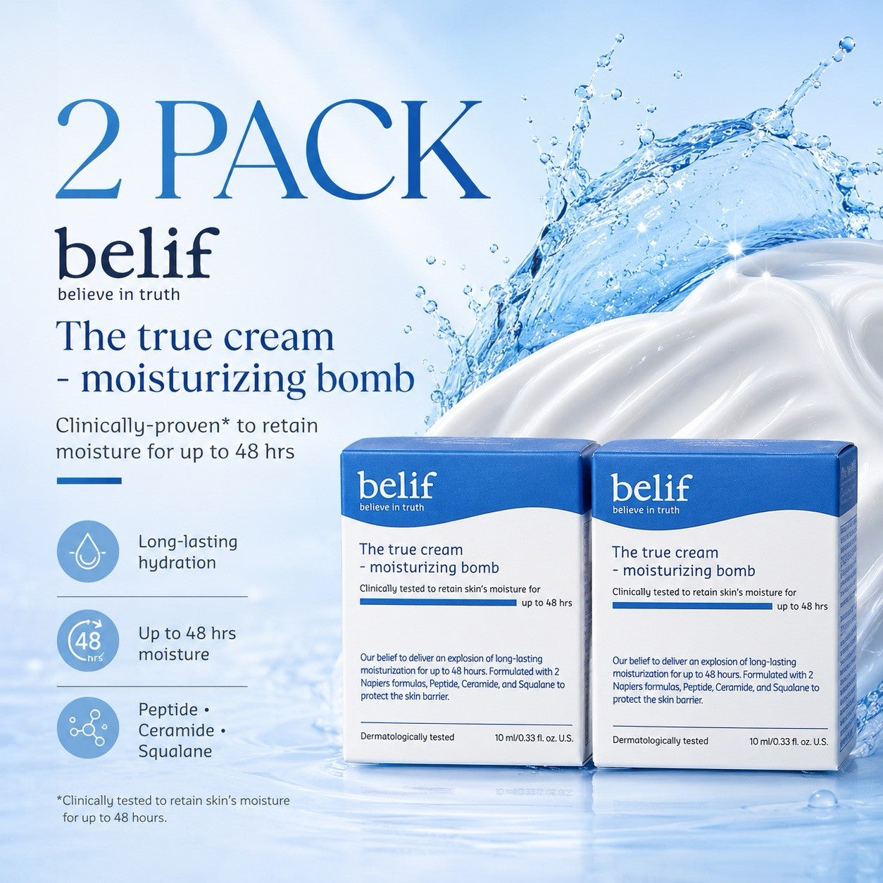 2 X Belief The True Cream Aqua Bomb Moisturizer Mini & The True Cream 0.33 oz
