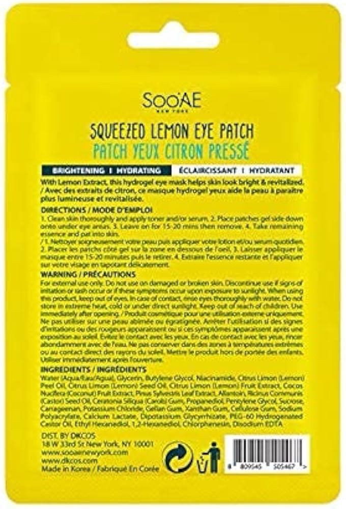10 Pack Soo'AE Squeezed Lemon Hydrogel Eye Patch Brightening Hydrating