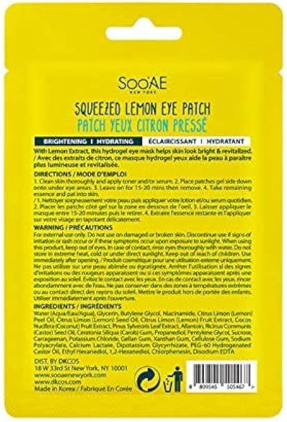 10 Pack Soo'AE Squeezed Lemon Hydrogel Eye Patch Brightening Hydrating