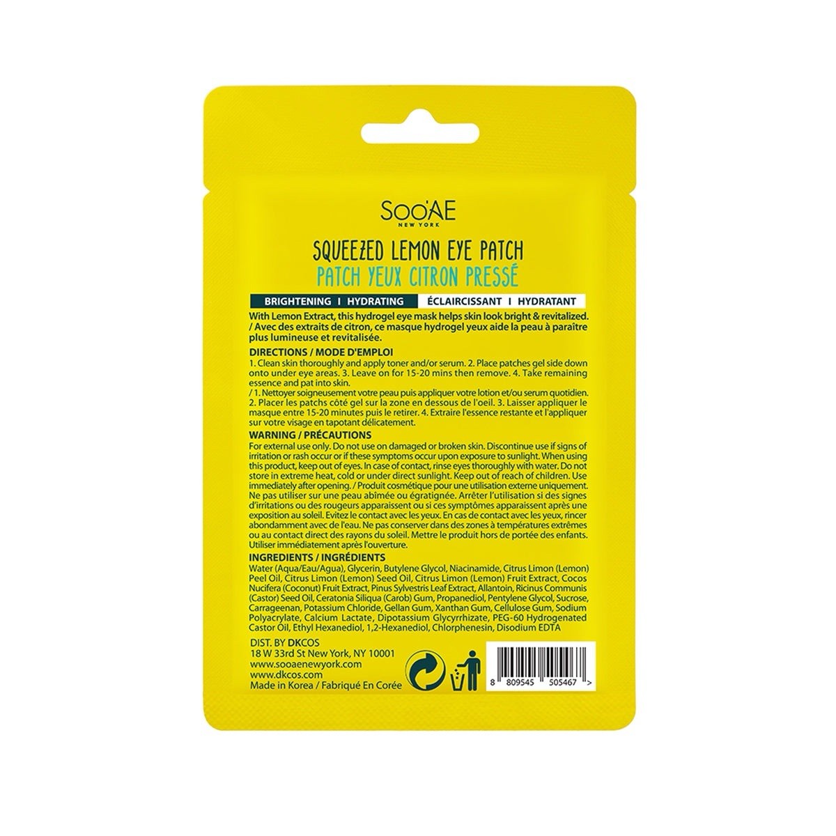 10 Pack Soo'AE Squeezed Lemon Hydrogel Eye Patch Brightening Hydrating