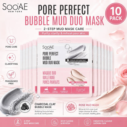 Soo'AE Pore Perfect Bubble Mud Duo Mask Charcoal & Rose 10 Pack Korea