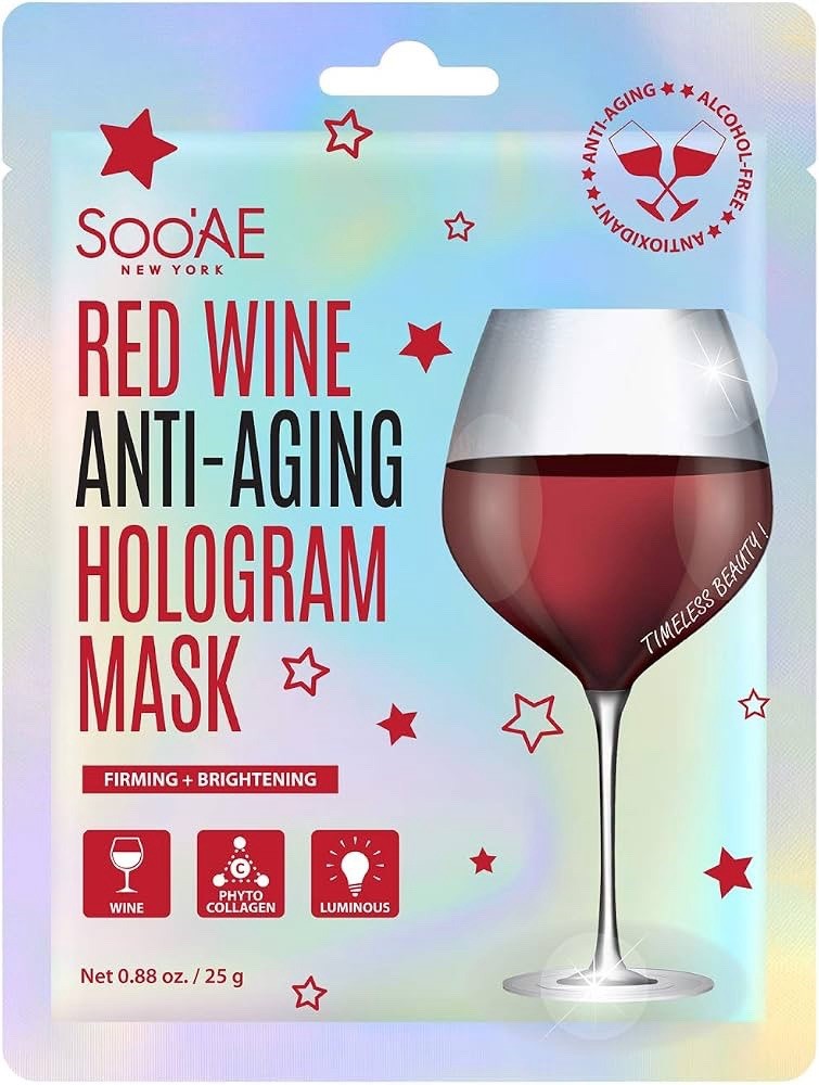Soo'AE Red Wine Anti-Aging Hologram Face Mask 10 Pack Firming Brightening