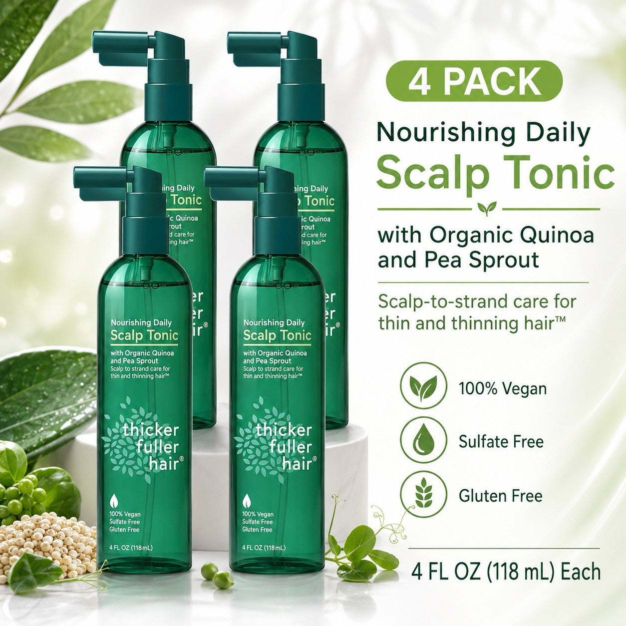 4 Nourishing Daily Scalp Tonic With Organic Quinoa Pea Sprout Thicker Fuller 4oz
