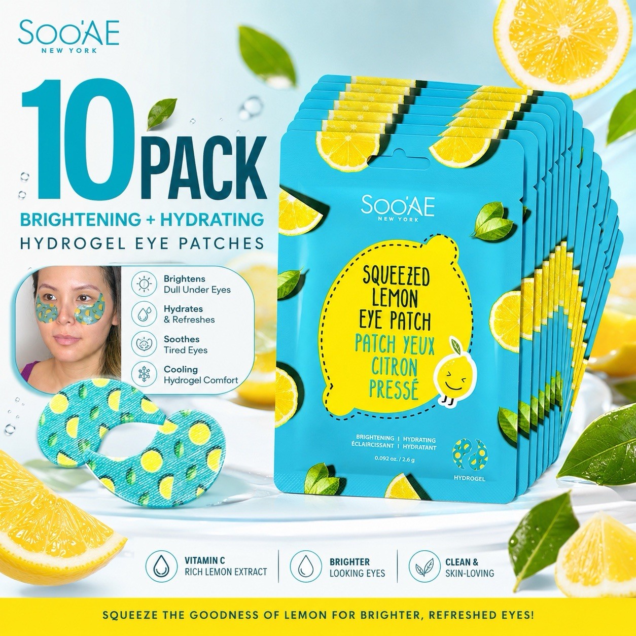 10 Pack Soo'AE Squeezed Lemon Hydrogel Eye Patch Brightening Hydrating