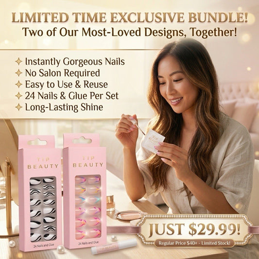 TIP Beauty Press-On Nails 2 Set Bundle 48 Nails Glue Almond Nail Art