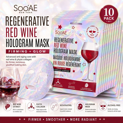 Soo'AE Red Wine Anti-Aging Hologram Face Mask 10 Pack Firming Brightening