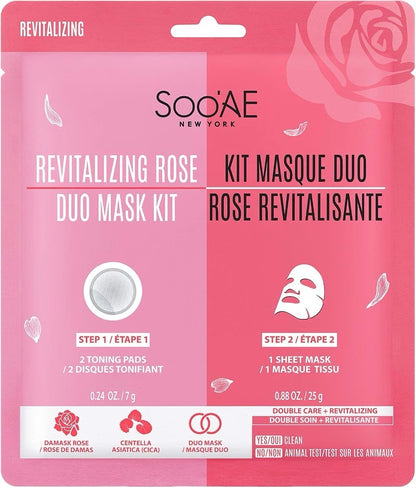 10 Pack Soo'AE Revitalizing Rose Duo Mask Kit Toning Pads & Sheet Face Mask