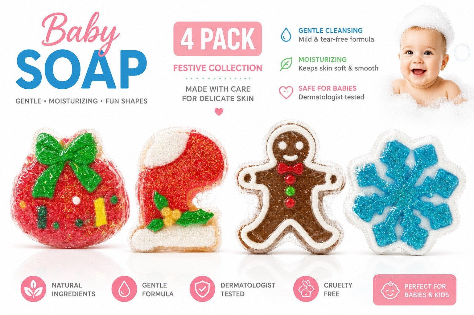 12-Pack Baby Soap Gift Set Christmas Holiday Shaped Moisturizing Gentle Bars