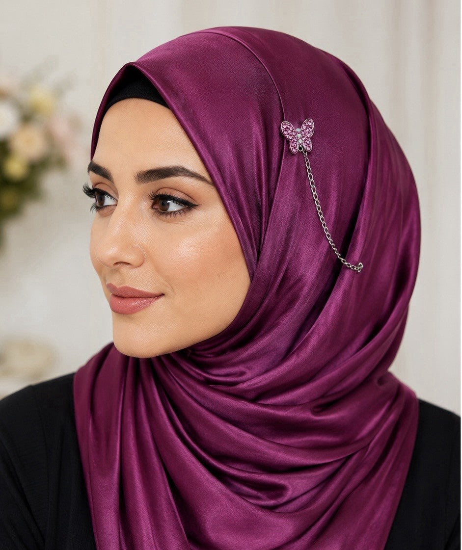 12PCS Butterfly Rhinestone Hijab Pins Muslim Scarf Brooch Safety Pin Chain Set - Lumi and Leo