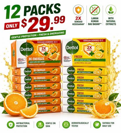 12pc Dettol Re-Energize Bar Soap, 100 gm Big Saving!! - Lumi and Leo