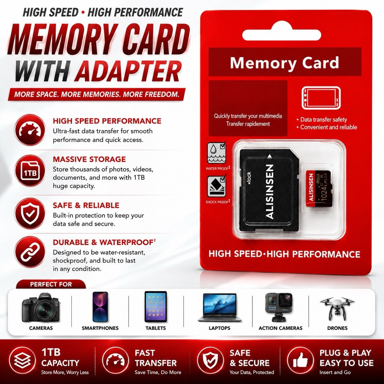 1TB Micro SD Card with Adapter 1024GB Memory Card Class 10 with Adapter ❤️