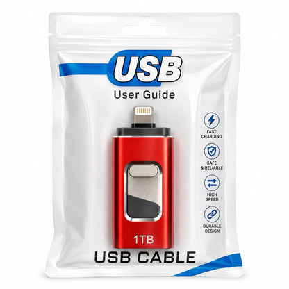1TB USB Flash Drive for iPhone Lightning USB Memory Stick 480Mbps OTG Red - Lumi and Leo