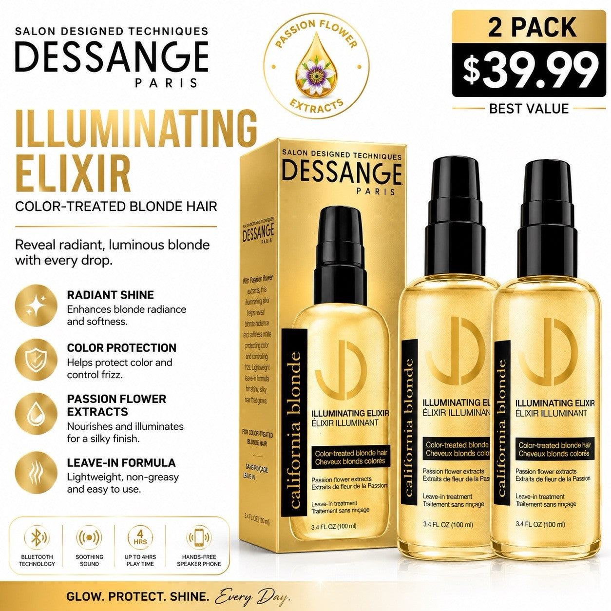 2 Pack Dessange California Blonde Illuminating Elixir Leave In Treatment 100ml