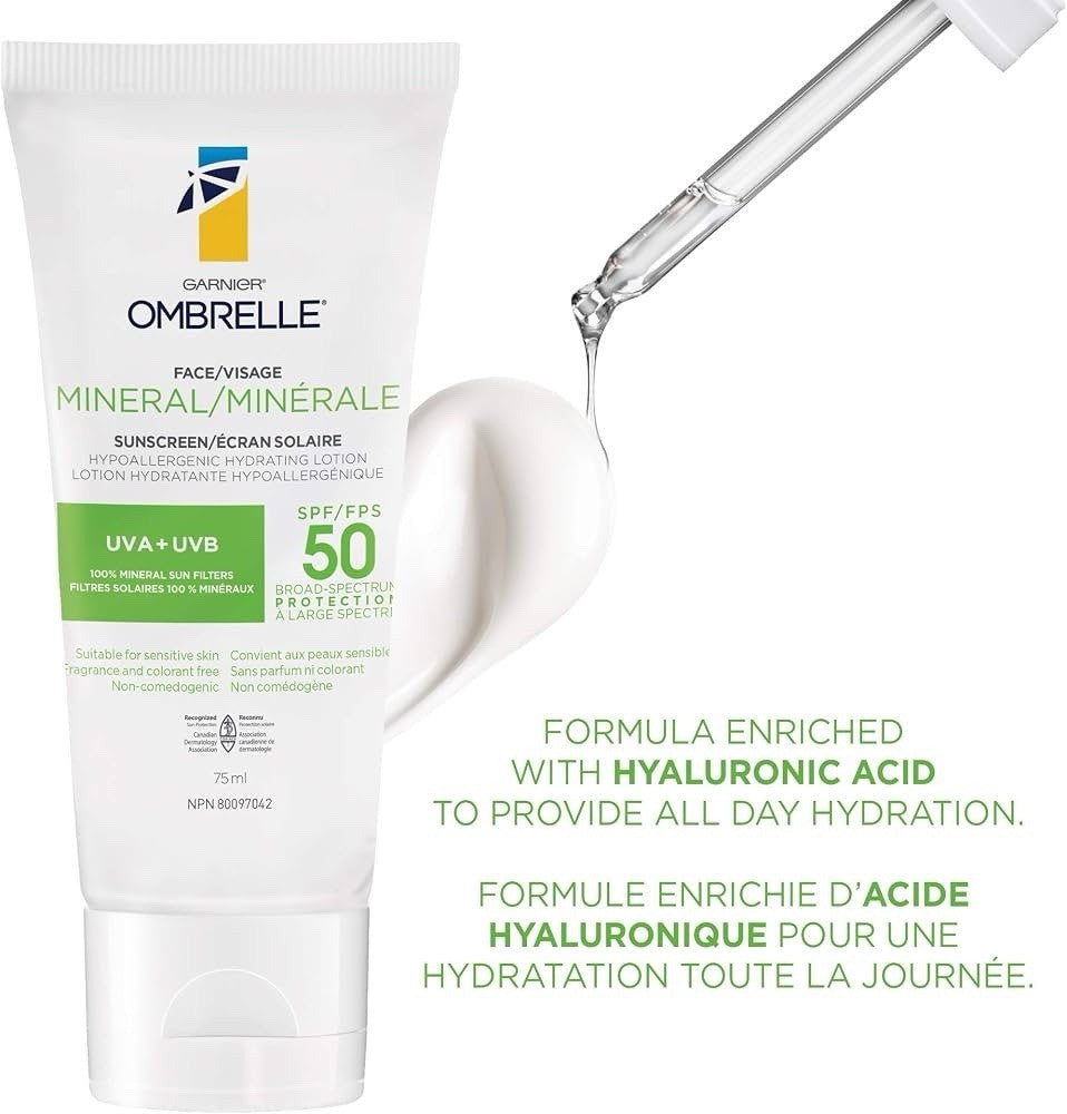 2 Pack Garnier Ombrelle Face Mineral Sunscreen SPF 50 75ml Hydrating Lotion - Lumi and Leo