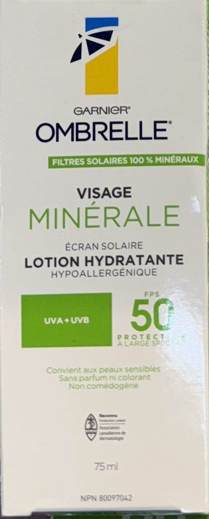 2 Pack Garnier Ombrelle Face Mineral Sunscreen SPF 50 75ml Hydrating Lotion - Lumi and Leo