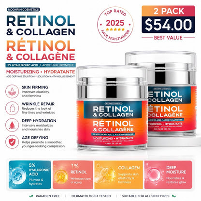 2 Pack Moonrin Retinol & Collagen Face Moisturizer Cream 55ml Hyaluronic Acid - Lumi and Leo