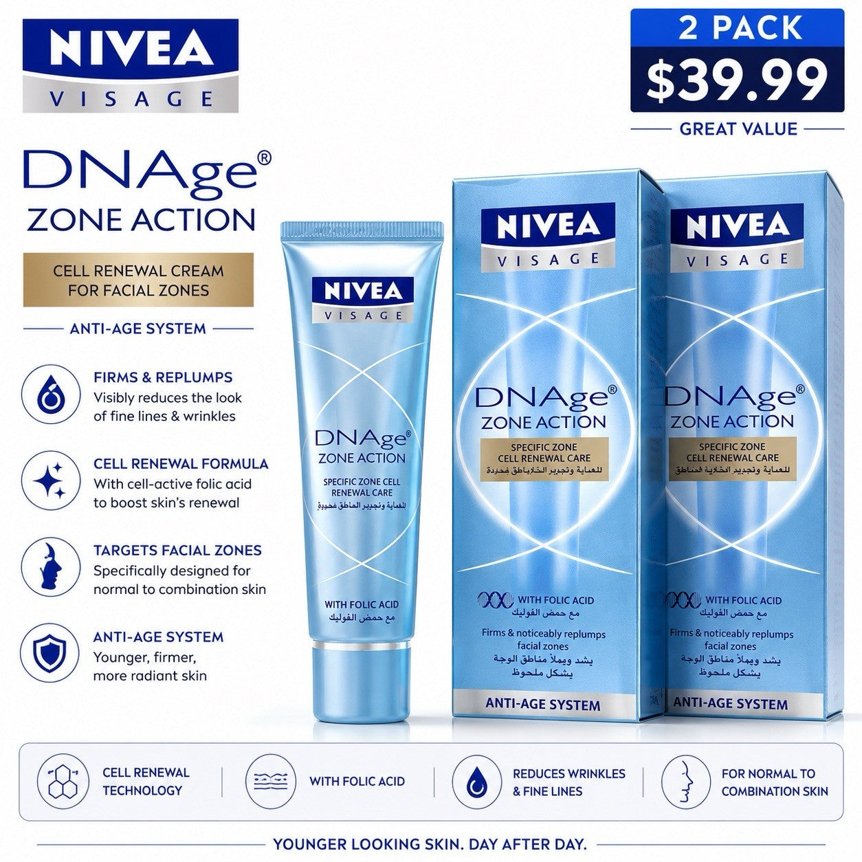 2 Pack NIVEA Visage DNAge Zone Action Anti-Age Cell Renewal Cream 30ml - Lumi and Leo