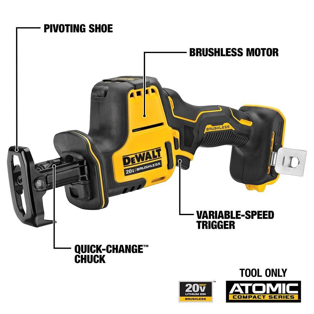 20-Volt Atomic Compact Cordless Reciprocating Saw,Brushless Motor,TOOL ONLY - DC - Lumi and Leo