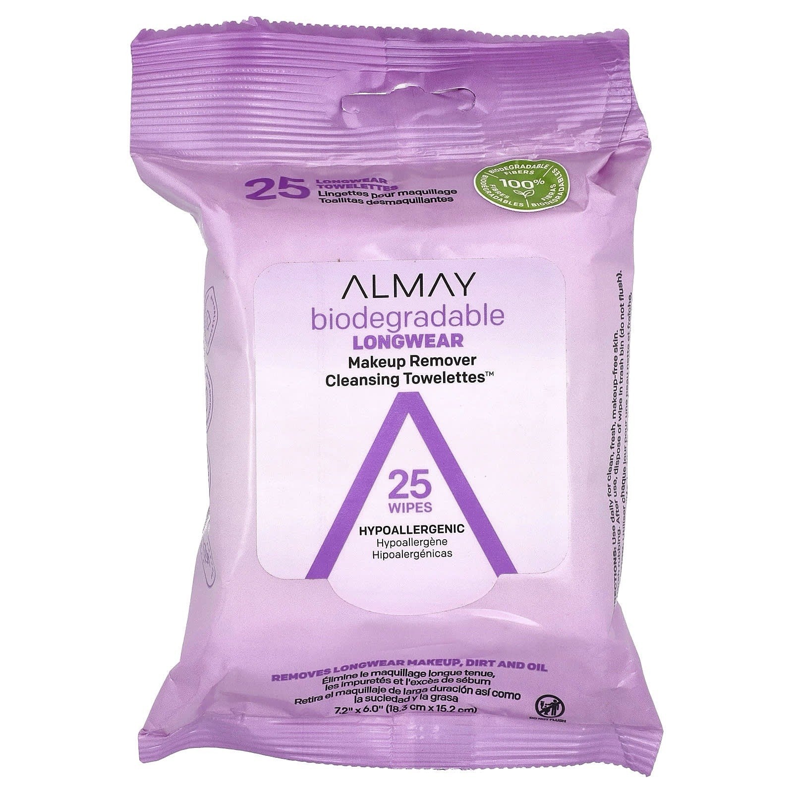 3 Pack Almay Biodegradable Longwear Makeup Remover Cleansing Towelettes 25 Ct