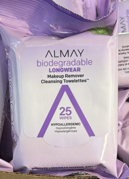3 Pack Almay Biodegradable Longwear Makeup Remover Cleansing Towelettes 25 Ct - Lumi and Leo