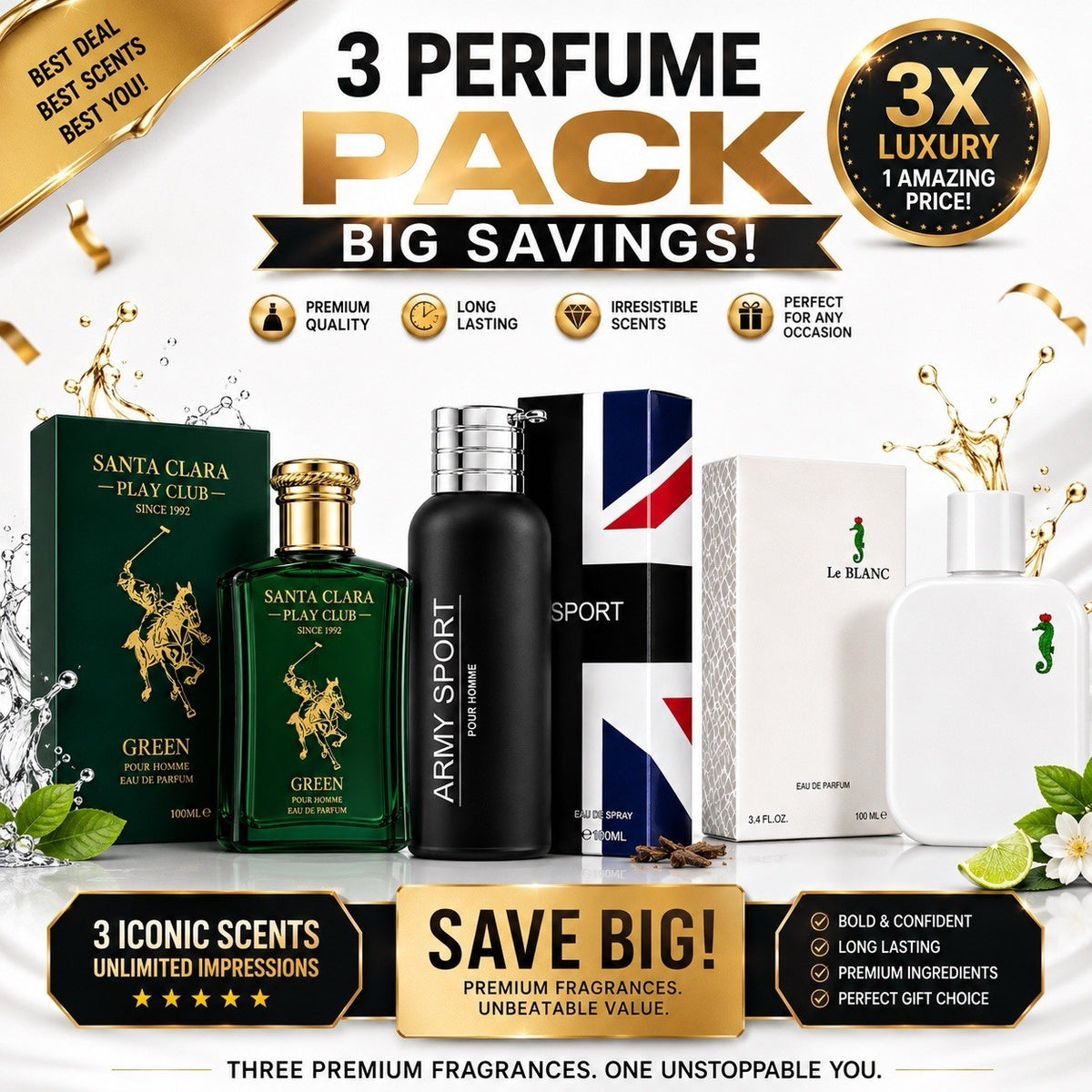 3 Pack Men's Eau de Parfum Fragrance Set Assorted Cologne Spray Gift Collection - Lumi and Leo