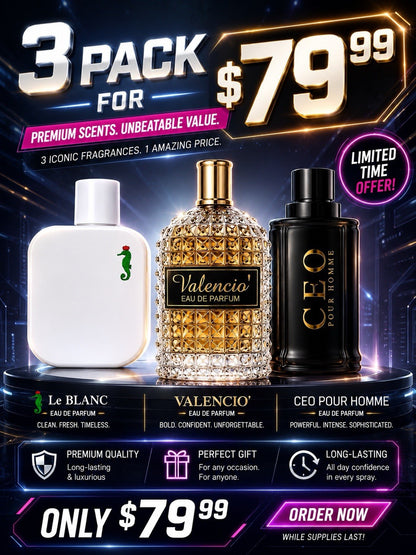3 Pack Men's Eau de Parfum Gift Set 100ml Each Long Lasting Fragrance - Lumi and Leo