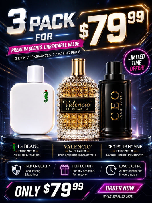3 Pack Men's Eau de Parfum Gift Set 100ml Each Long Lasting Fragrance - Lumi and Leo