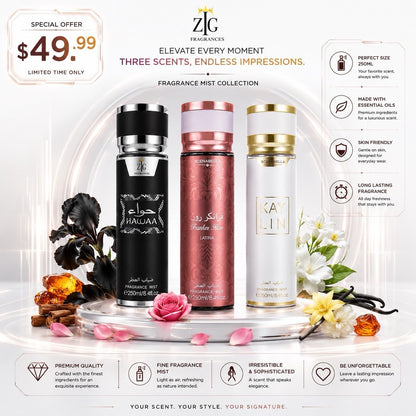 3 Pack ZTG Fragrance Mist Body Spray 250ml HAWAA KAY LIN Franker Rose Latina - Lumi and Leo