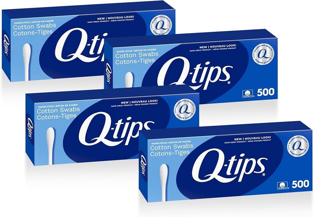 4 Pack Q-tips Cotton Swabs 500 Count Paper Sticks 100% Cotton Soft Gentle - Lumi and Leo