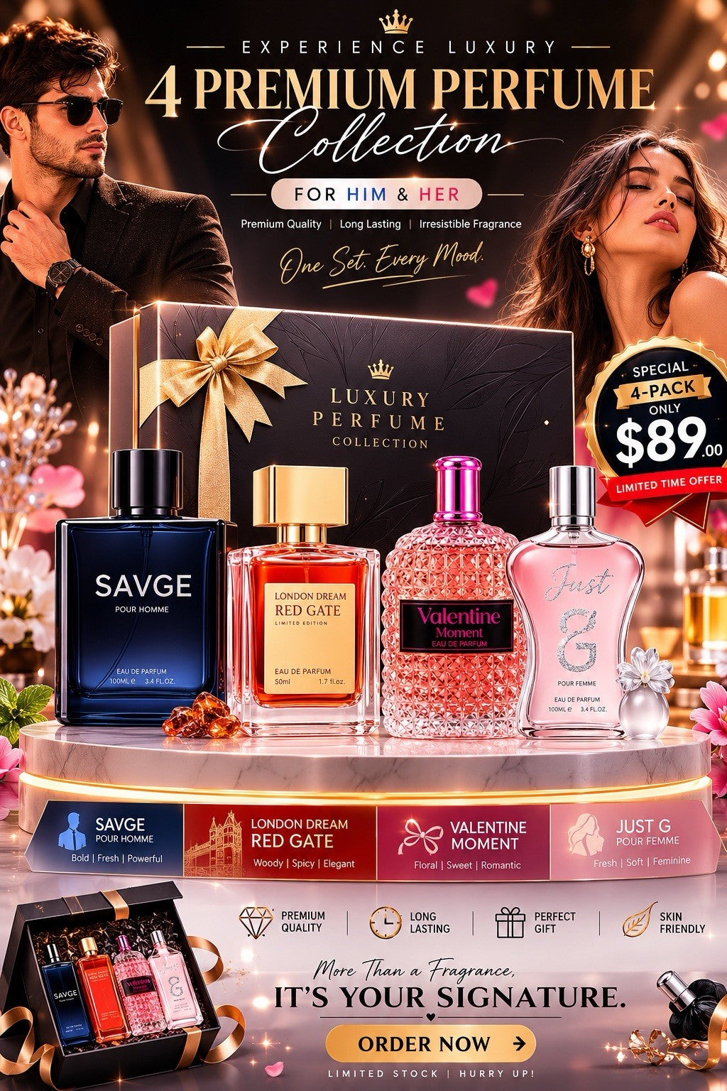 4 Premium Perfume Gift Set for Men & Women | 2 Men's + 2 Women's Eau de Parfum - Lumi and Leo
