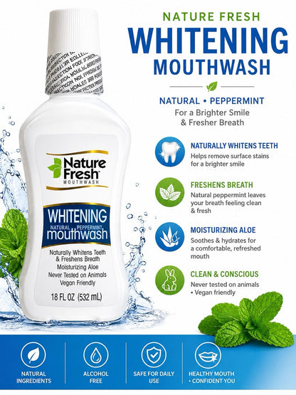 4xNature Fresh Whitening Mouthwash 18 oz Ea. Peppermint Hydrogen Peroxide Power - Lumi and Leo
