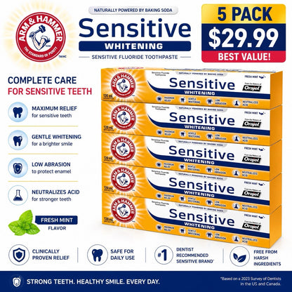 5 Pack Arm & Hammer Sensitive Whitening Toothpaste Fresh Mint 120mL Fluoride - Lumi and Leo
