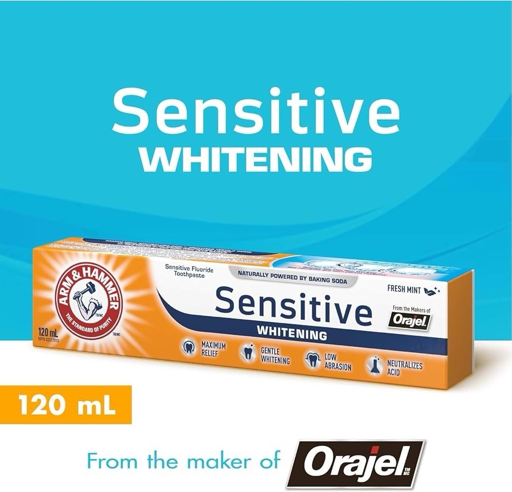 5 Pack Arm & Hammer Sensitive Whitening Toothpaste Fresh Mint 120mL Fluoride - Lumi and Leo