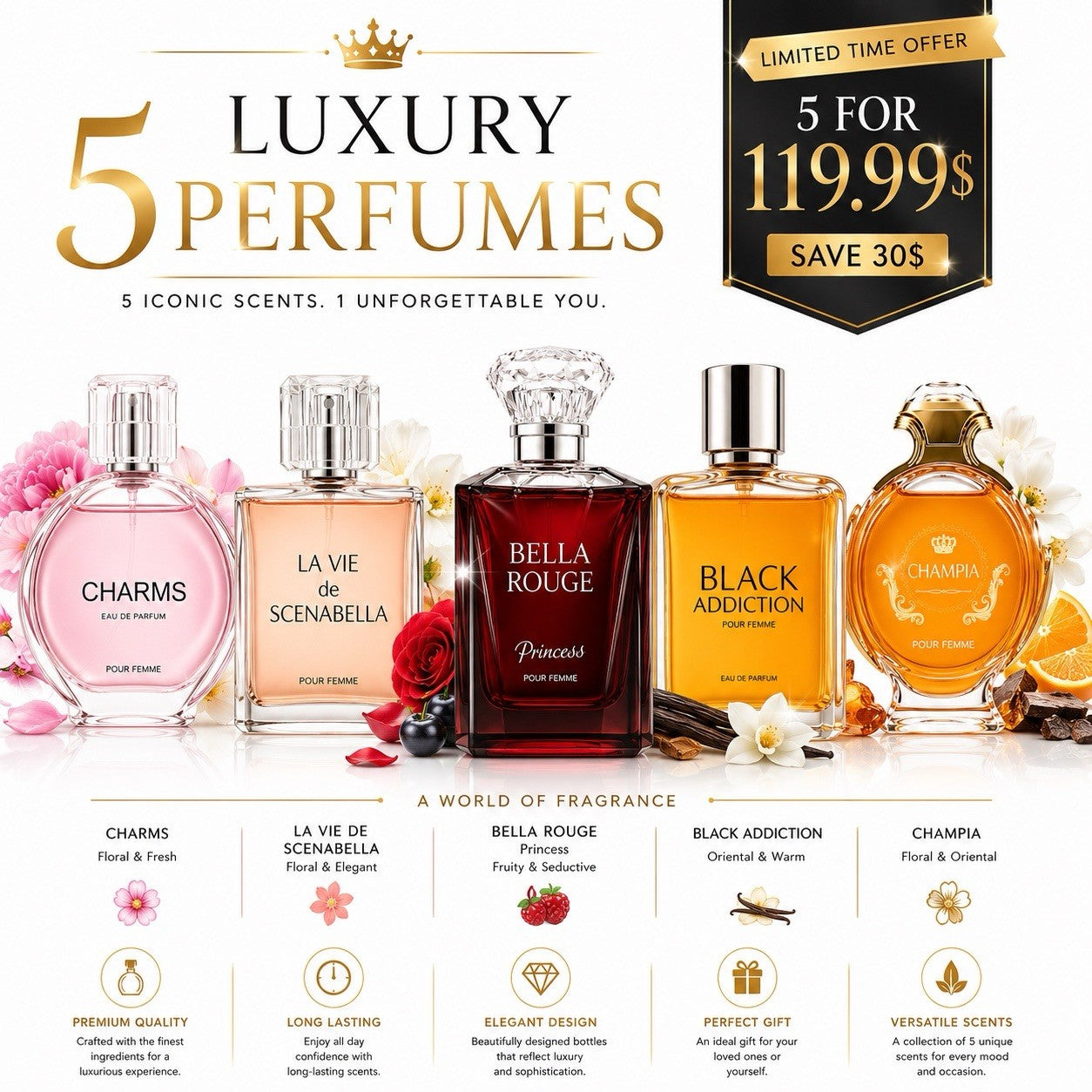 5 Women's Perfume Gift Set 100ml EDP Long Lasting Fragrance Bundle Collection
