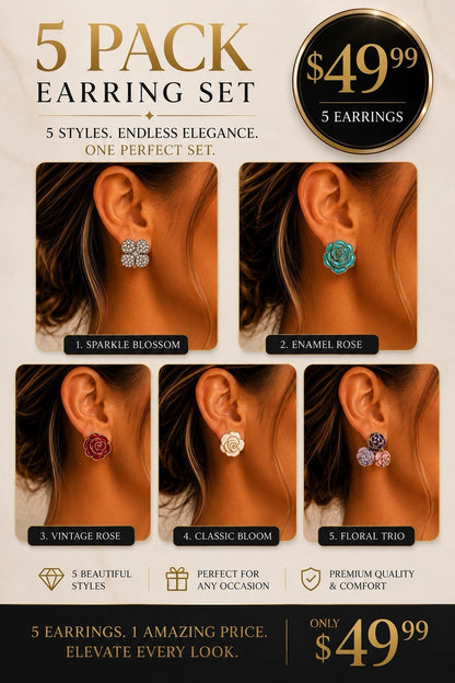 5xWomen's Fashion Earrings Elegant Floral Design Gold Tone Nickel Free Gift !!!! - Lumi and Leo